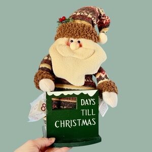 NEW Christmas Countdown Calendar Santa Claus Stuffed Knit Plus & Wood